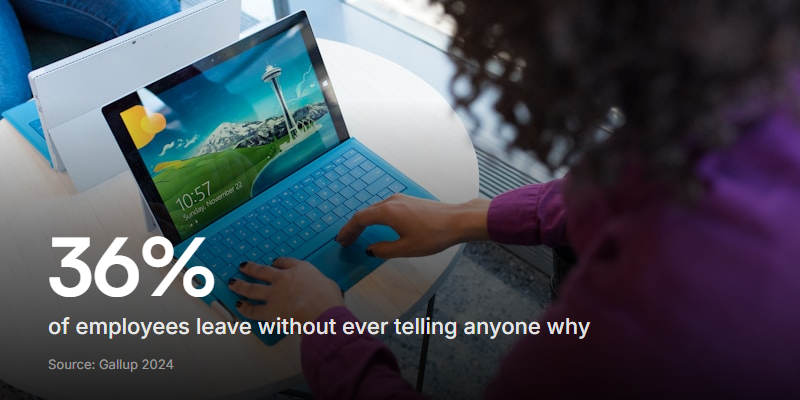 More than a third of employees leave without ever telling anyone, meaning exit interviews must create a safe space for honesty.